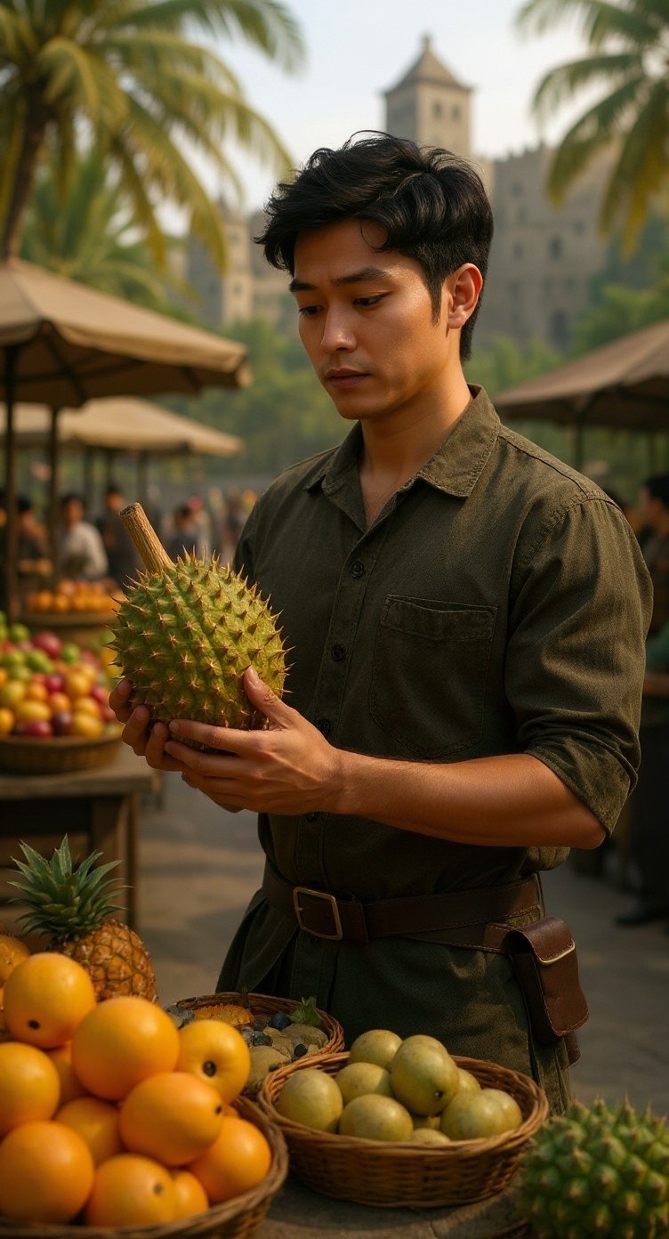 Pemuda Asia Menikmati Durian