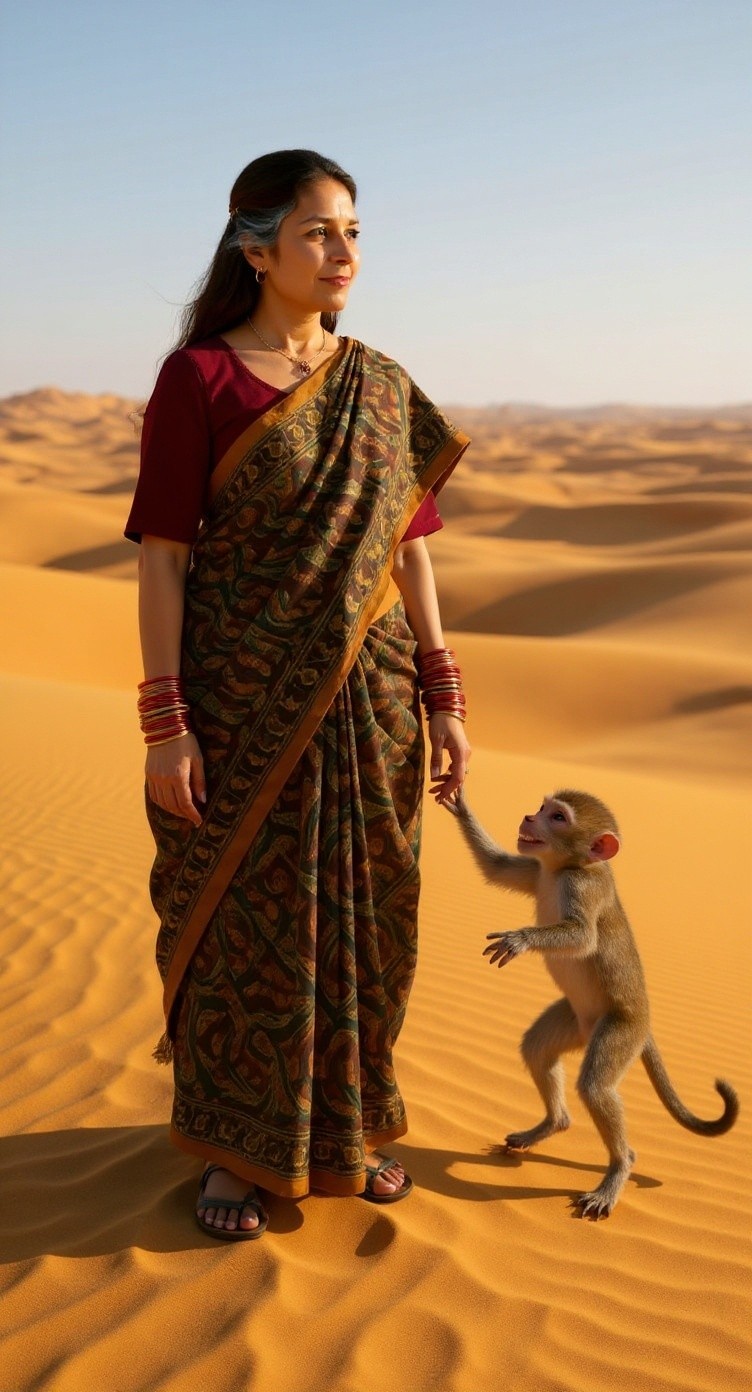 Registan Mein Dadi Aur Bandar Ghar Banate Hue