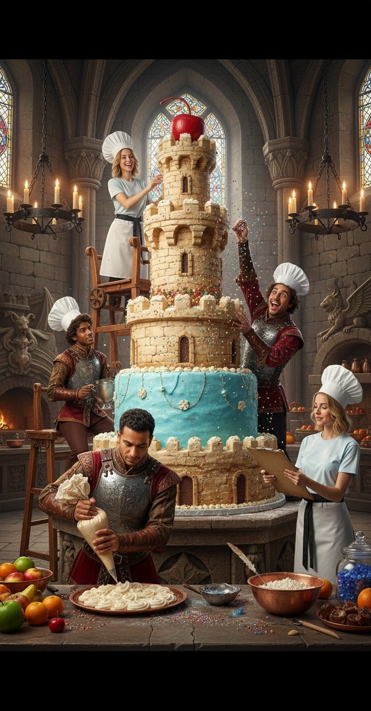 Whimsical Wonders: Tiny Chefs Create a Giant Cake