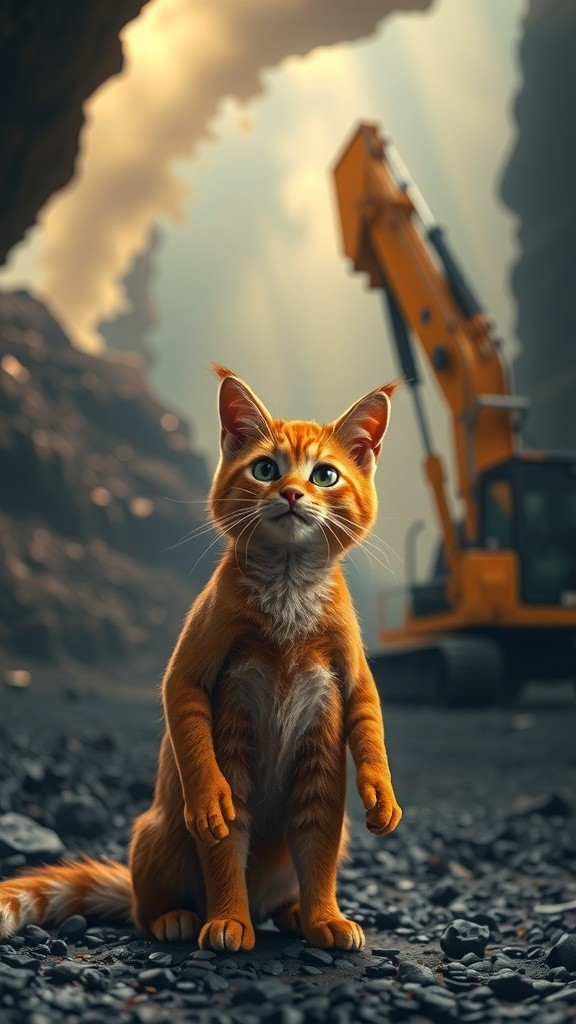 Kucing Mengoperasikan Excavator di Tambang Batubara