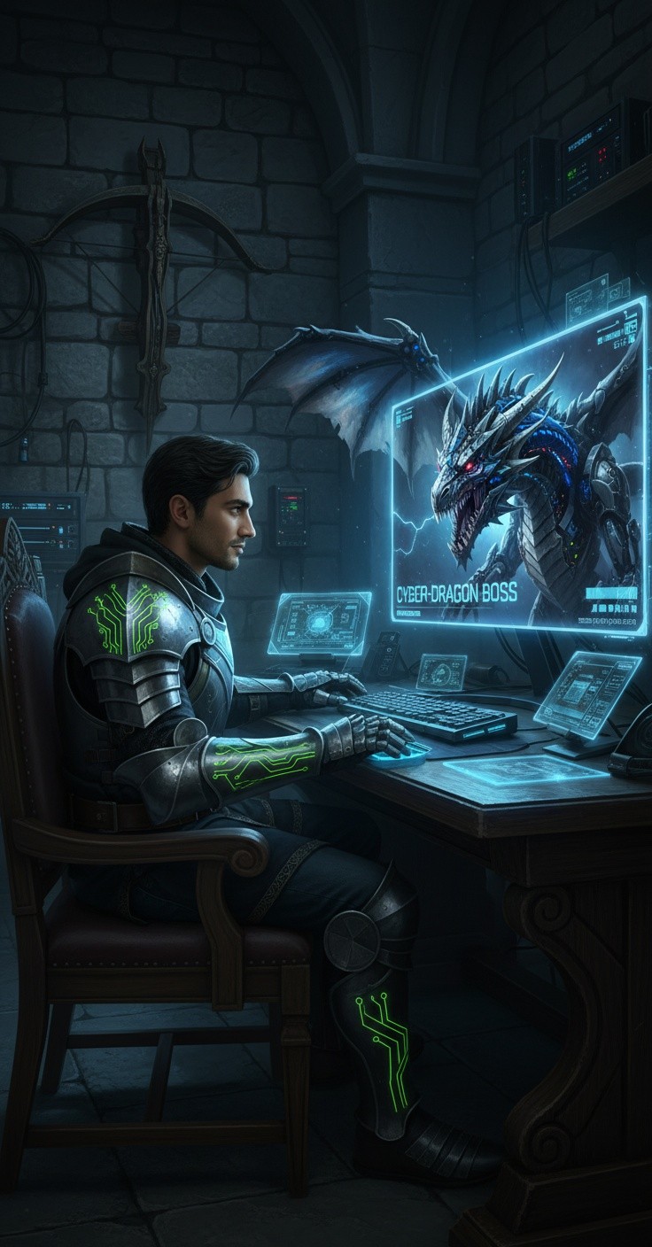Glowing Sword: The Cyber-Dragon Showdown!