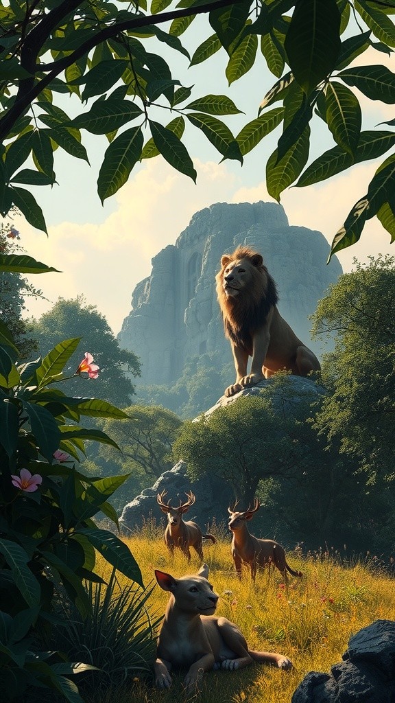 शेर और जादुई झाड़ी की संवाद कथा