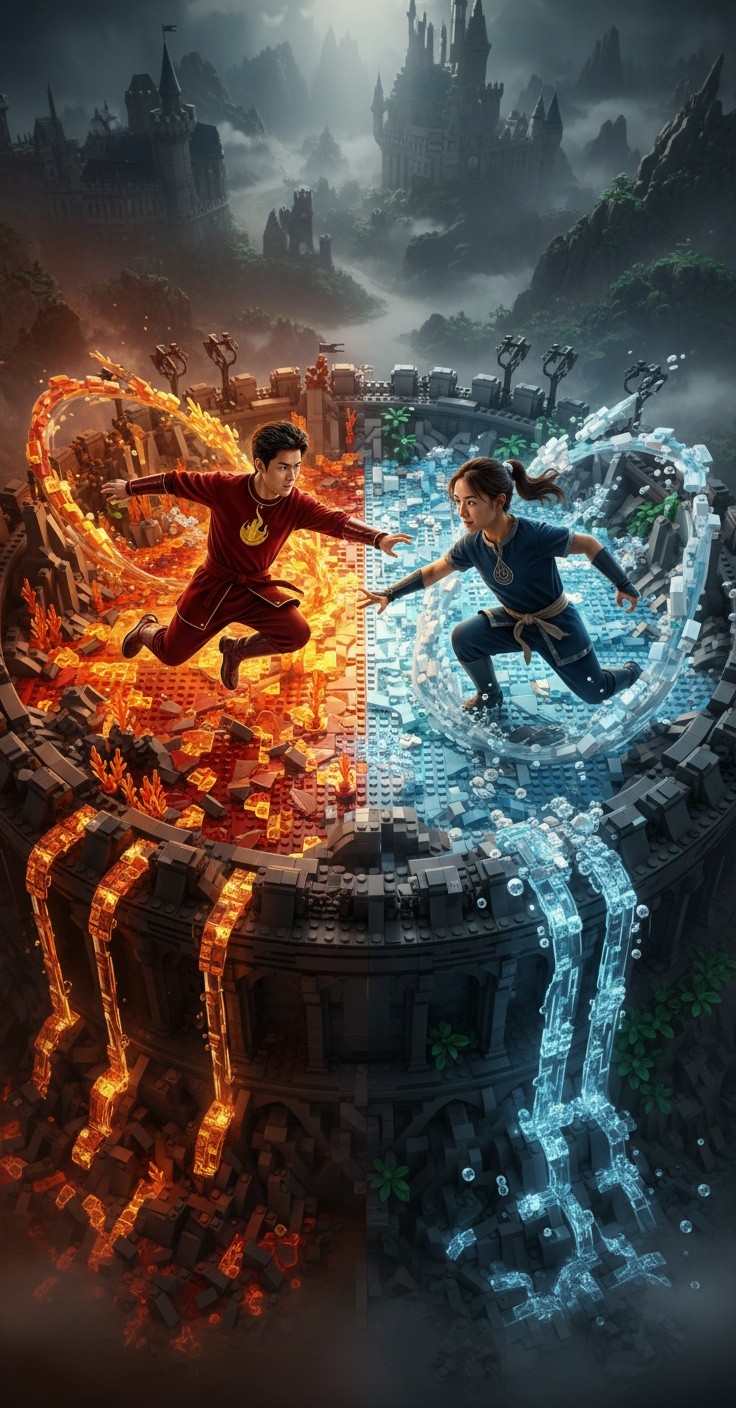 Pertarungan Epik: Ninja Api vs Ninja Air di Arena LEGO