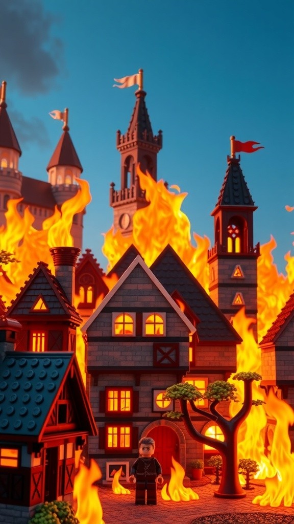 Desa LEGO Terbakar oleh Naga!