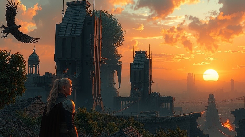 Eternal Rivals: Clash of Auras in a Futuristic Ruin