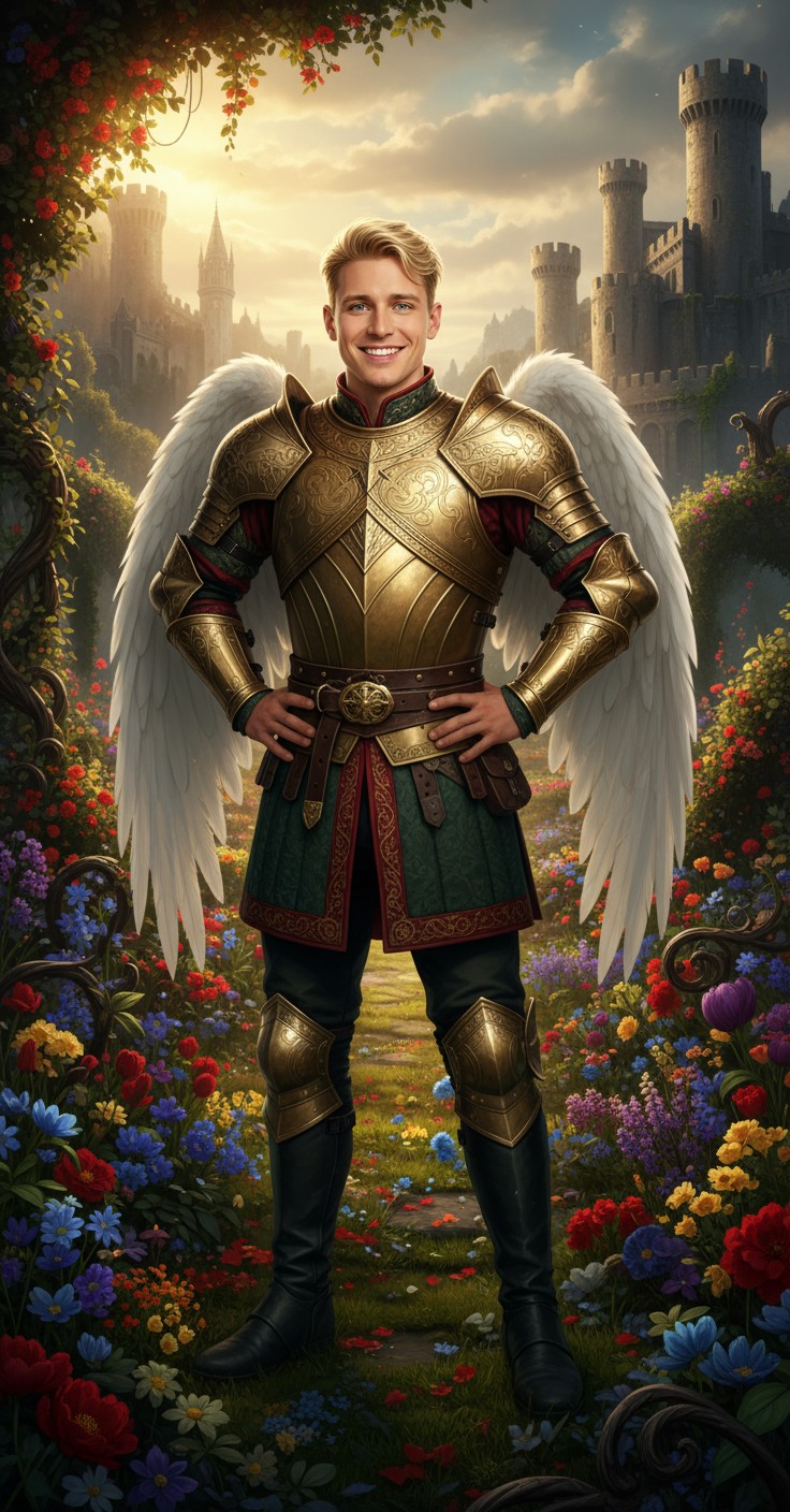 Hero's Triumph in a Colorful Garden