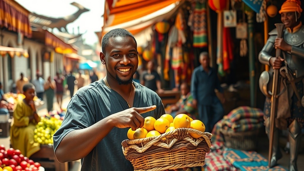 Dressed to Impress: A Young Man's Journey through the Vibrant Marketplace