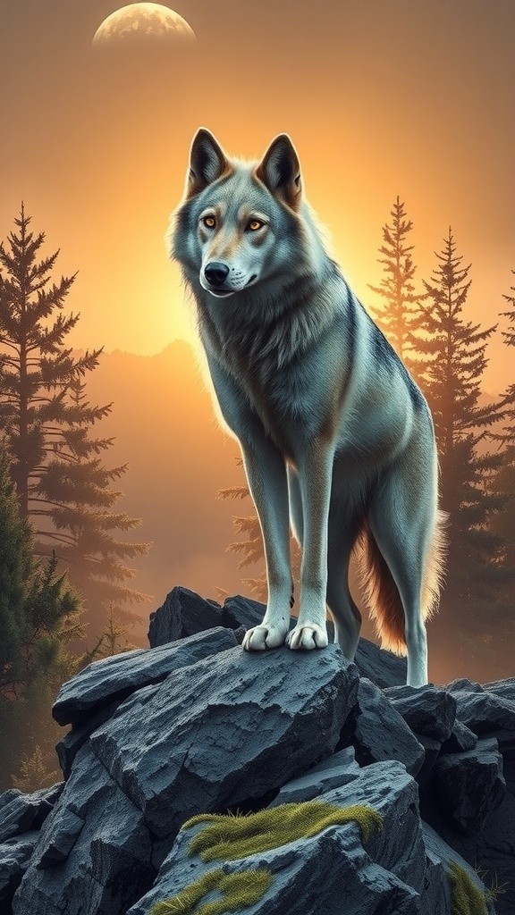 Luna: The Silver-Gray Wolf with Golden Eyes