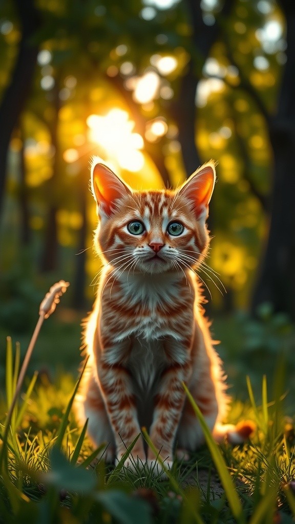 A Cute Orange Cat's Adventure in the Magical Green Forest