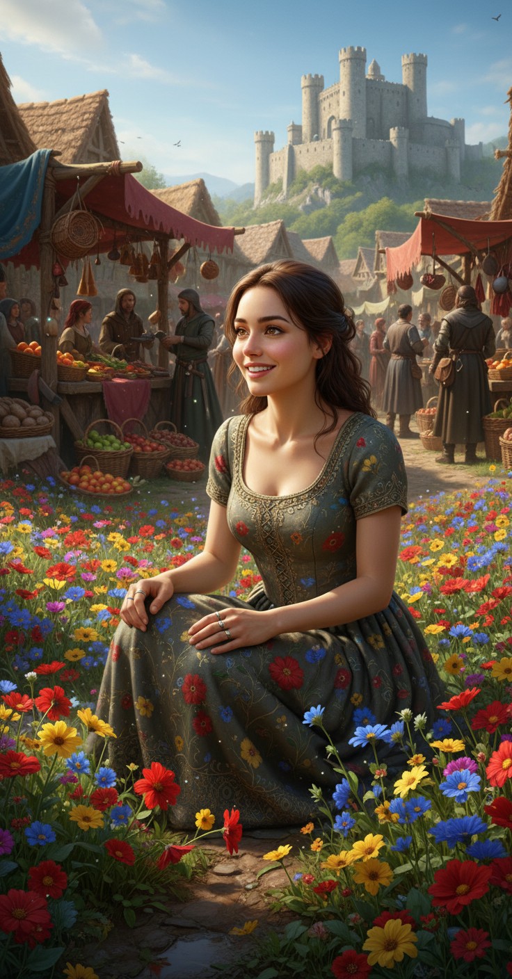 A Lady Whose Dress Blossoms into Flowers