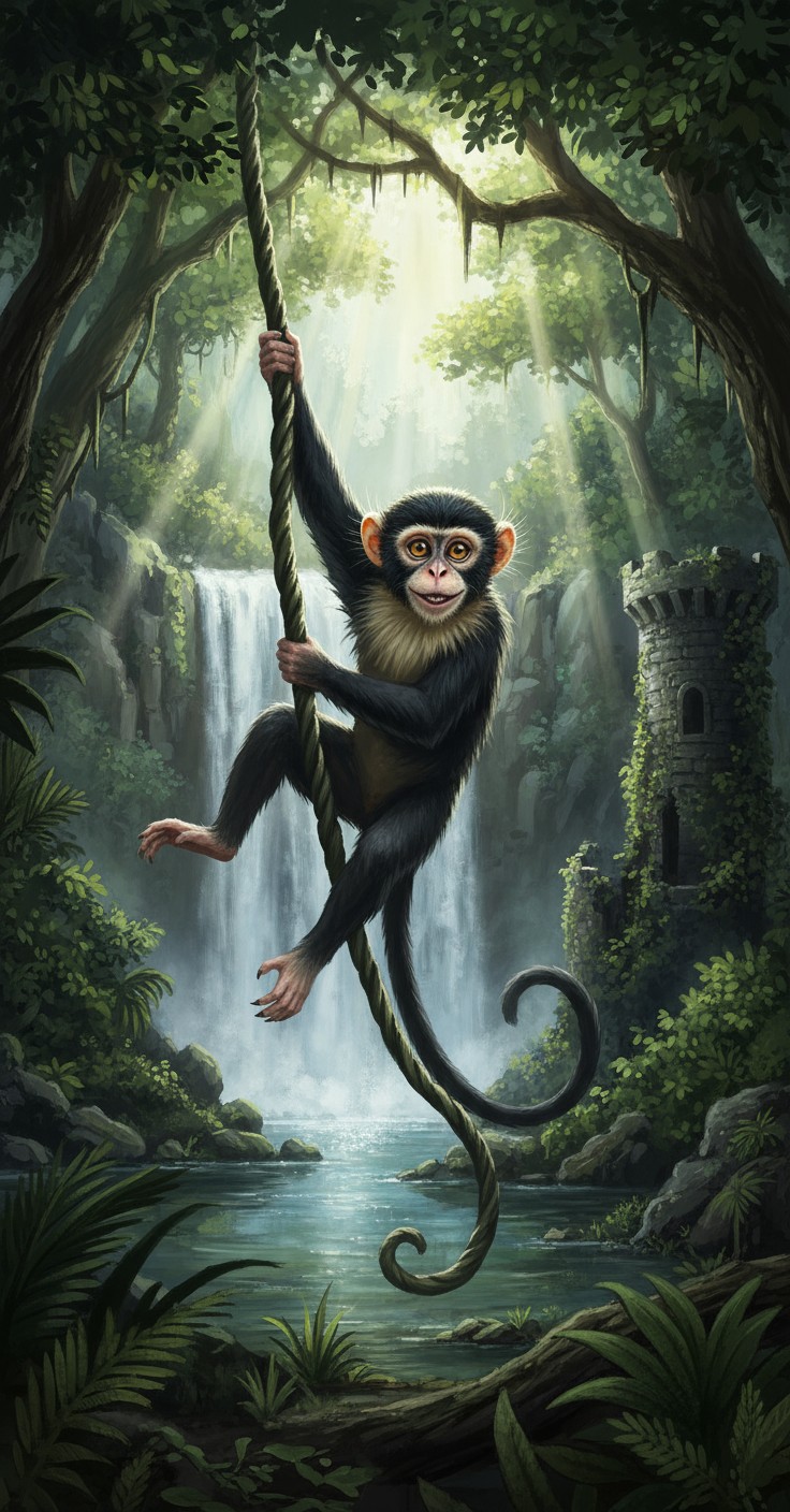 Monkey Plays with Trigon by the Water