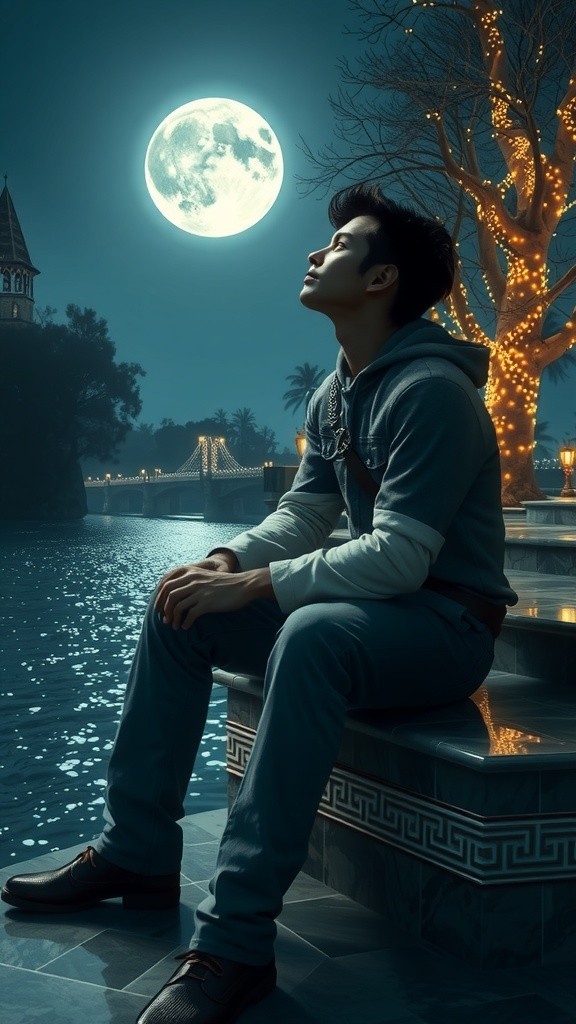 Moonlit Serenity: A Dreamy Riverside Encounter
