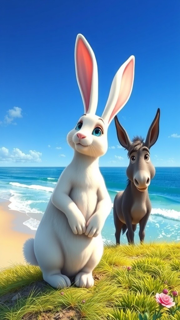 A Rabbit on a Donkey in the Sea