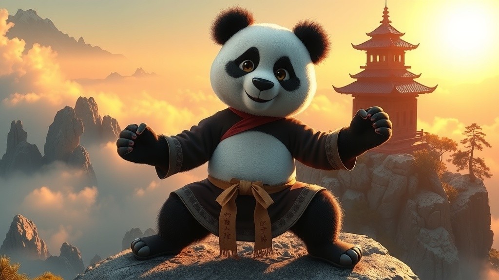 Panda Mastery: Kung Fu Grace on the Mountain Peak