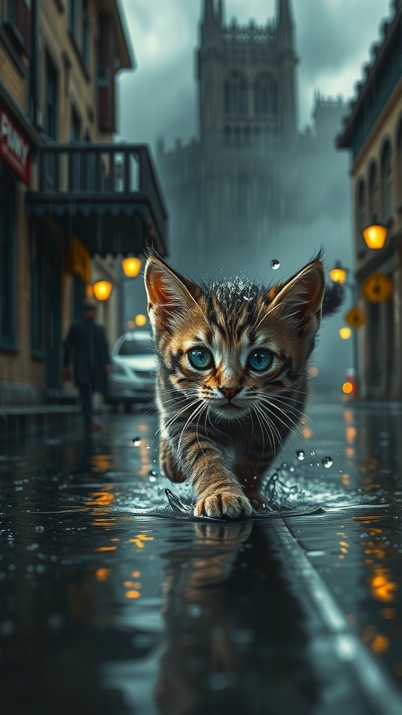 Kucing Kecil Mencari Ibu di Tengah Hujan