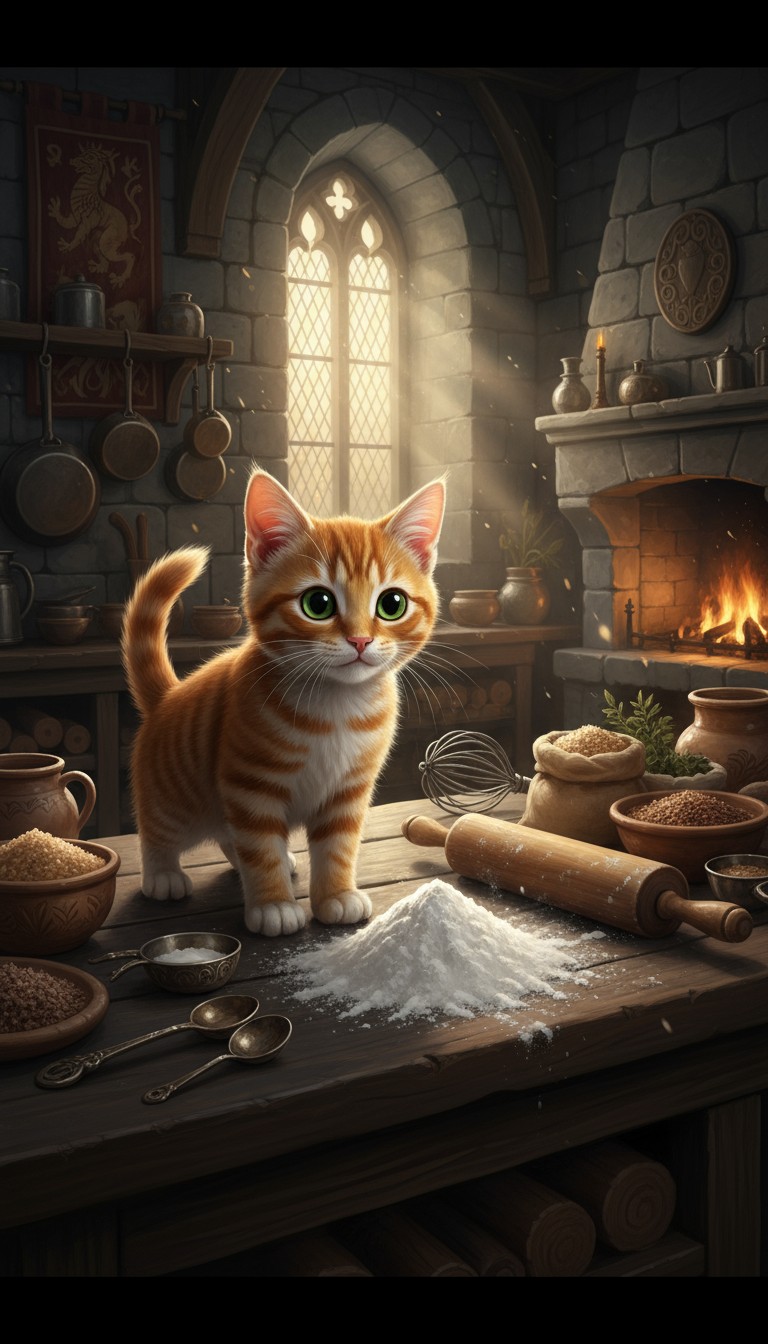 A Cat Baking a Cake