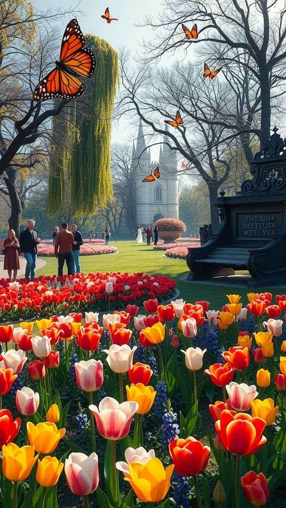 Wanita di Taman Bunga Tulip dan Mawar