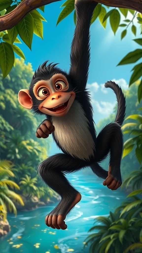 Monkey Swimming with Shark and Snake in the River