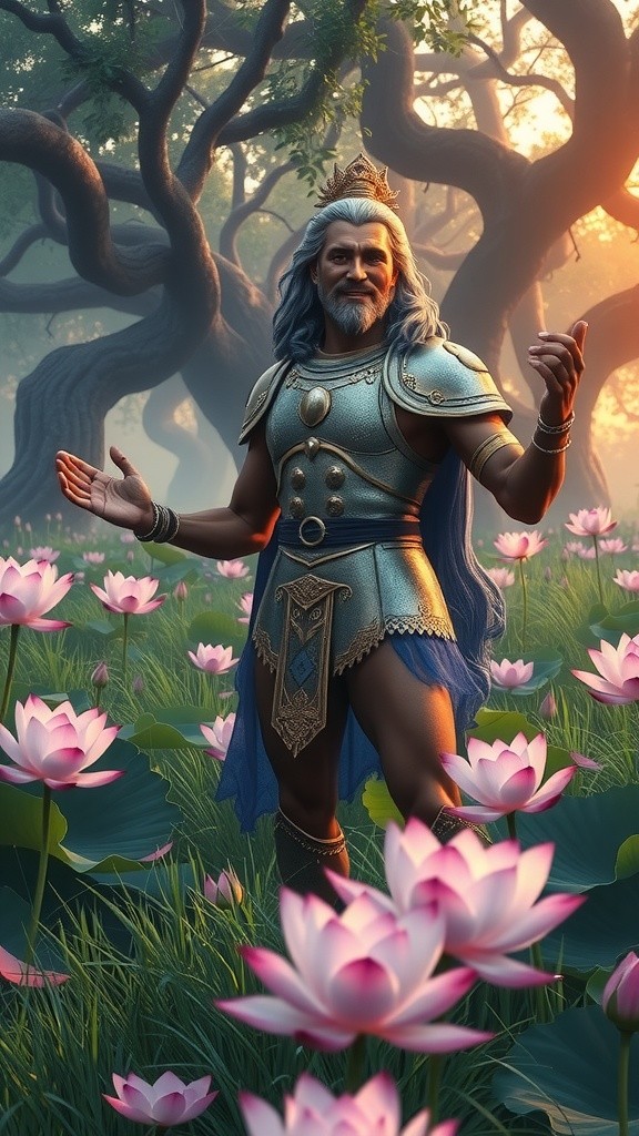 Divine Krishna in Serene Vrindavan at Sunrise