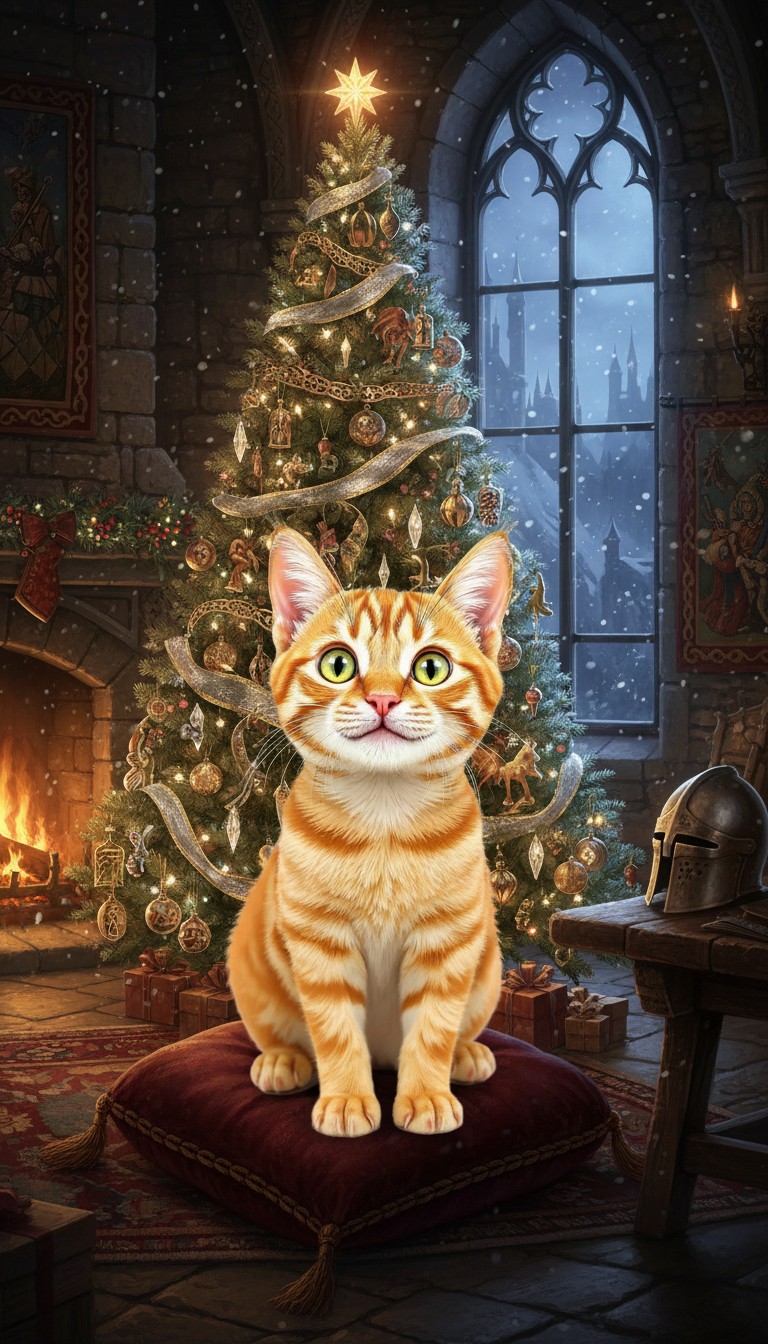 Santa Cat Prepares Christmas Gifts