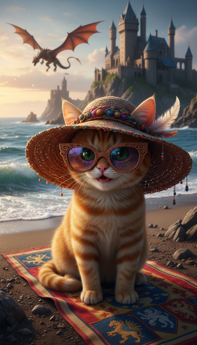 Dancing Pregnant Cat by the Beach