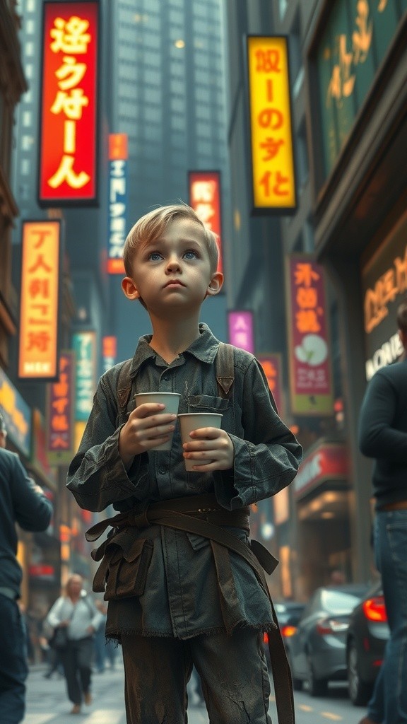 Small Boy Begging for Food