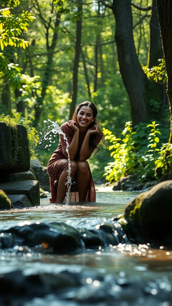 A Woman Flashing Water in the Sterim