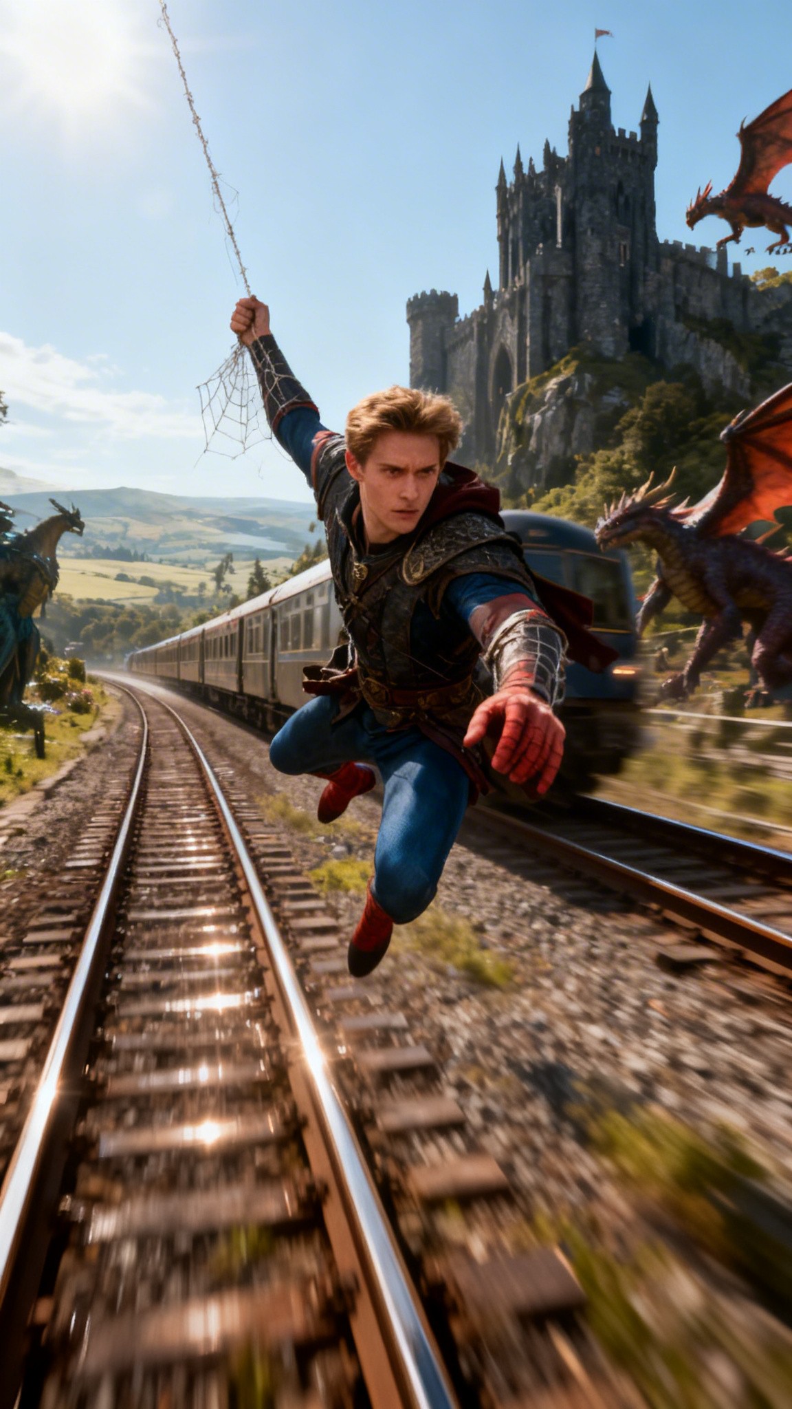 Spider-Man vs Lion on the Train Tracks