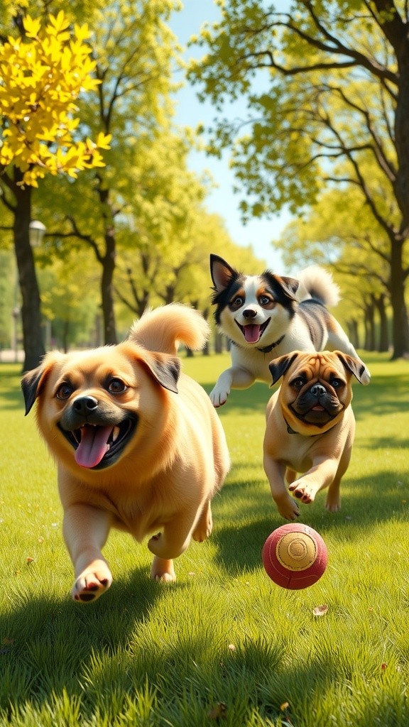 Sunny Adventures of Three Playful Pups