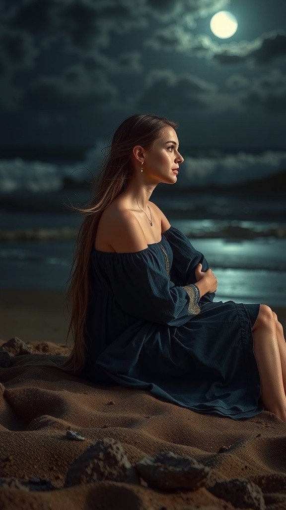 Lonely Girl by the Ocean