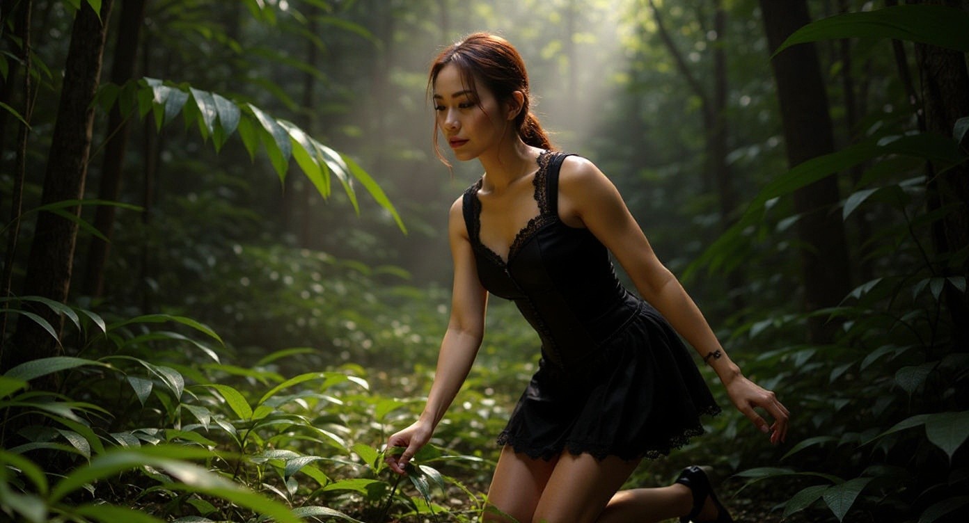 Girl Hunting in Amazon Forest in Wild Bikini Dress