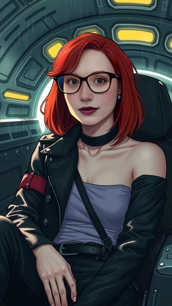 Una chica linda en una nave alienígena