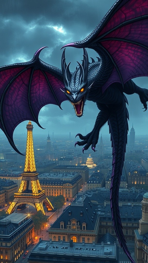Dragon Over Paris: Aerial Battle with Fighter Jets