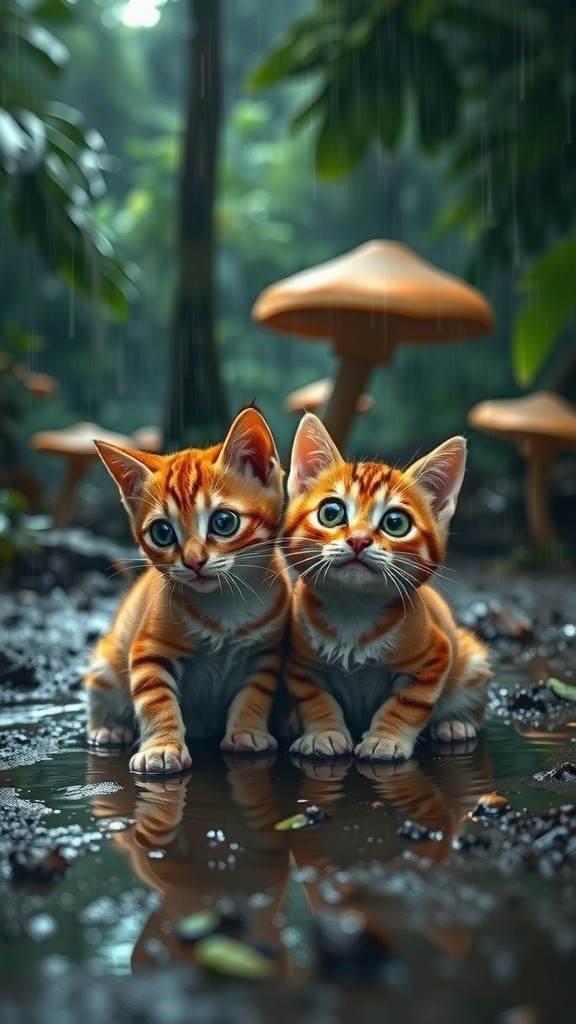 Anak Kucing Bermain di Hutan Hujan