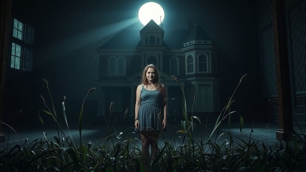 Doll, Cat, and a Girl in the Horror House