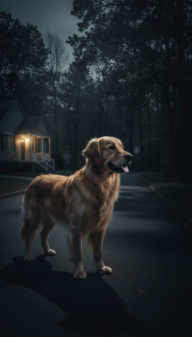 Bear and Dog Encounter at Night on Doorstep