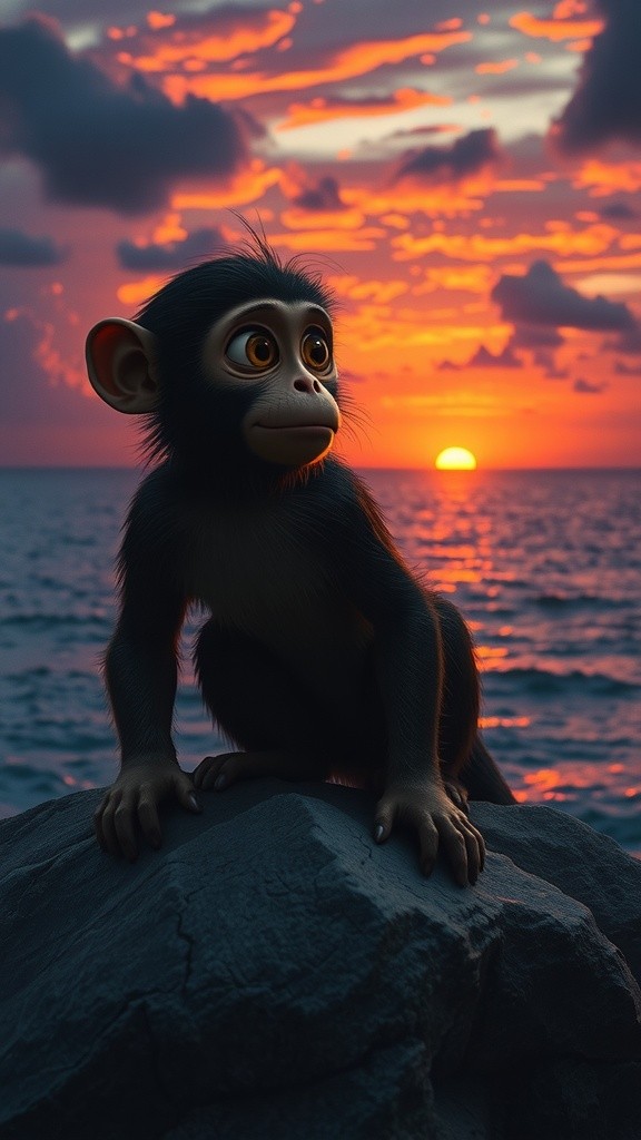 Divine Droplet: Hanuman's Epic Gaze over the Ocean