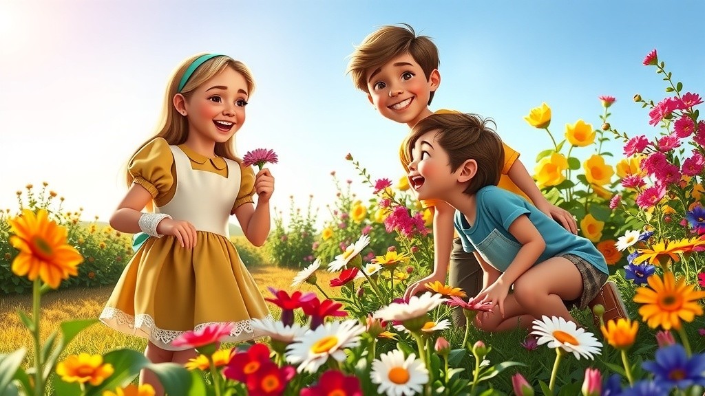 Kids and Dog Playing in the Garden