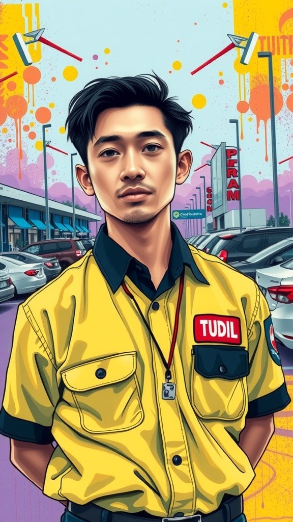 Tukang Parkir dengan Gaya Dramatis