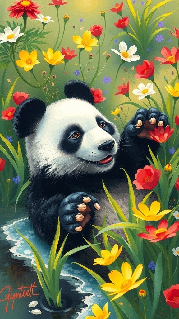 Panda's Joyful Play in the Garden