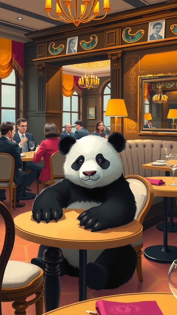 Panda Sopan Menunggu di Restoran