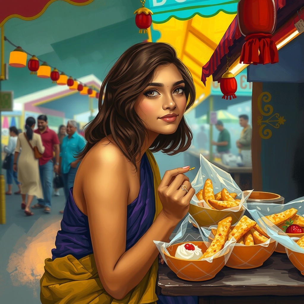 بزار میں خوشی سے گول گھپی کھاتی لڑکی