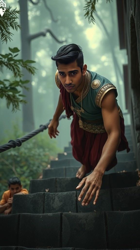 श्री राम भगवान की सीढ़ियों पर चलते हुए