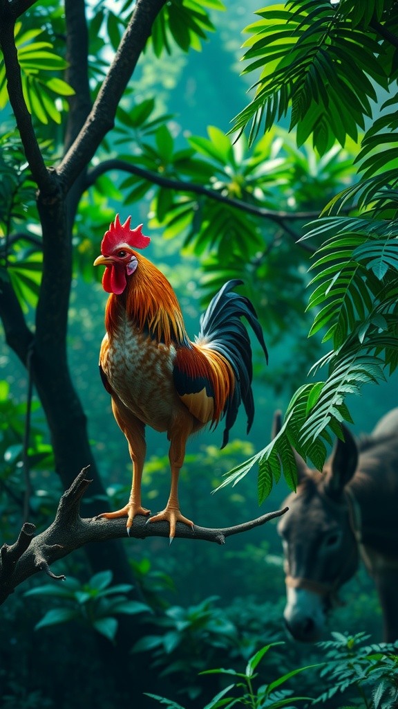 The Courageous Rooster and the Donkey
