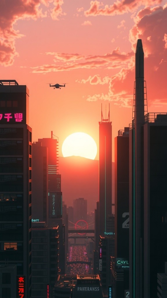 Neon Dreams: A Sunset Soar Through the Skies
