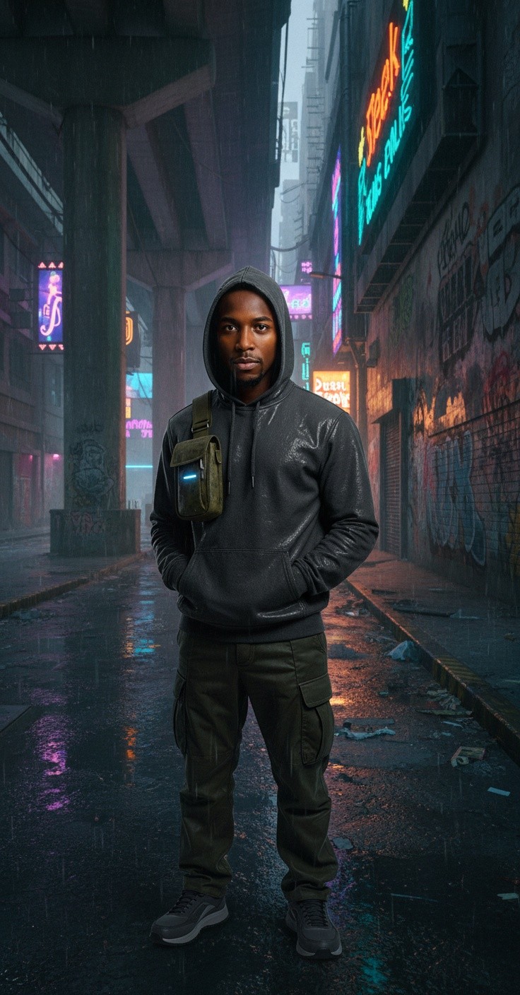 Neon Shadows: A Delivery in the Rain