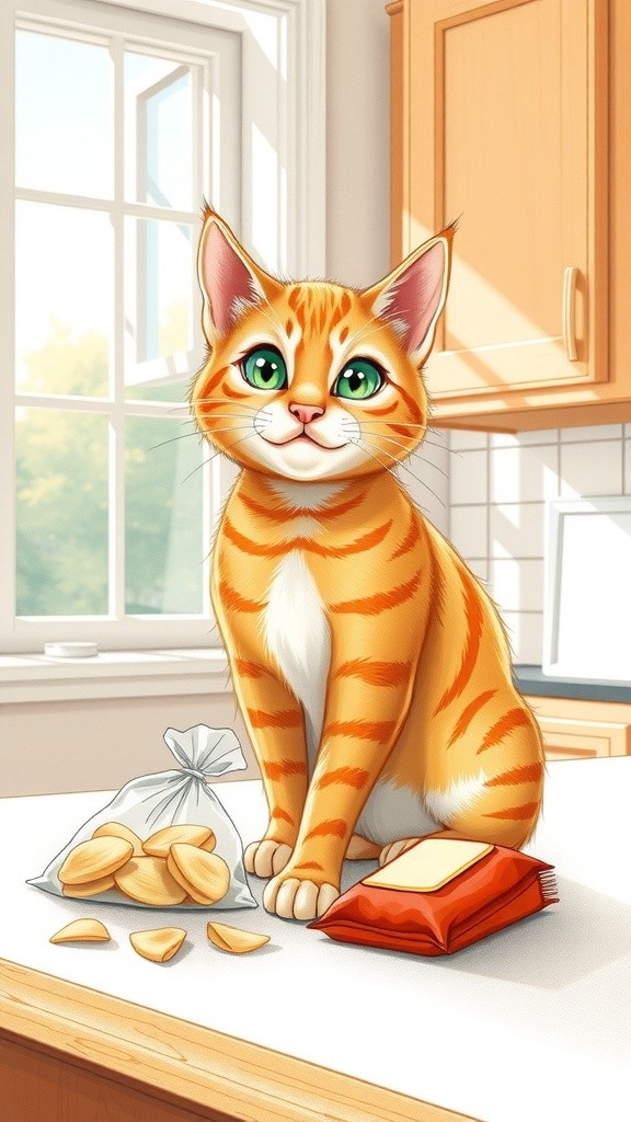 A Cat Enjoying Potato Chips