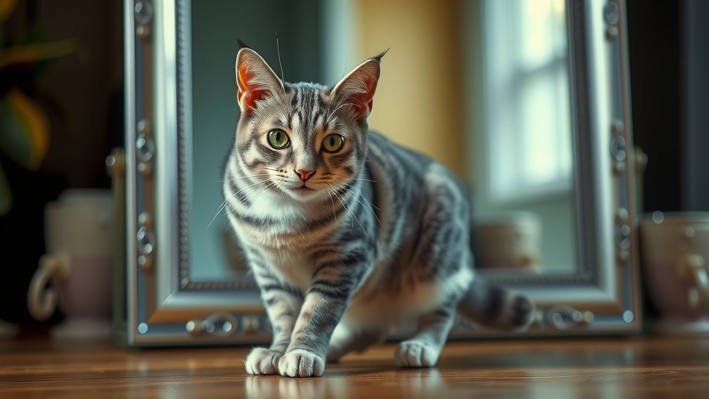 Kucing Penasaran Berinteraksi dengan Cermin