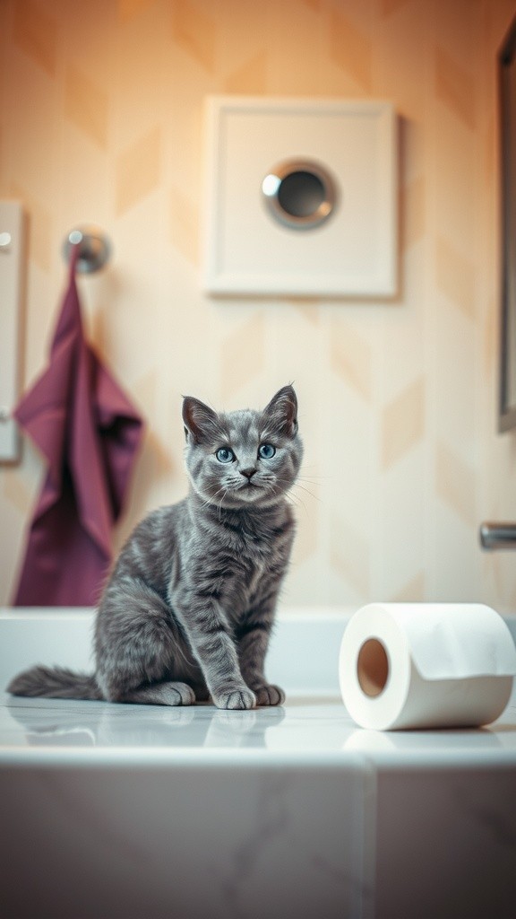 Mittens' Toilet Paper Masterpiece