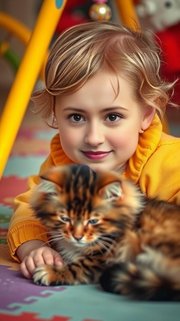 Baby's Playtime with Cats While Mom Cooks Noodles